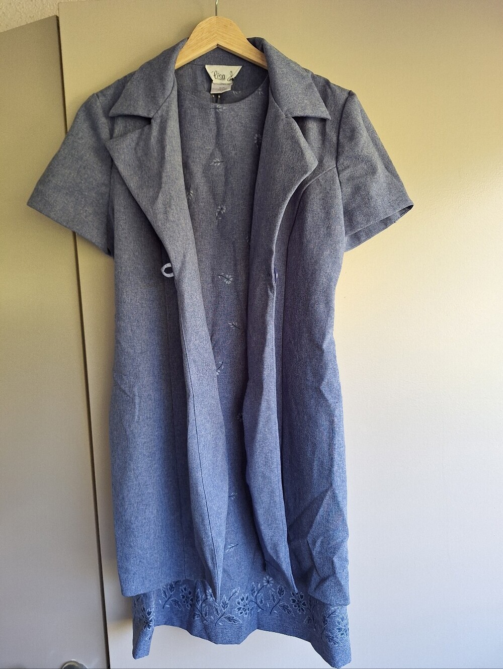 Vintage 90s Lisa Jo 2pc Dress Jacket Set Blue Size 5/6 S